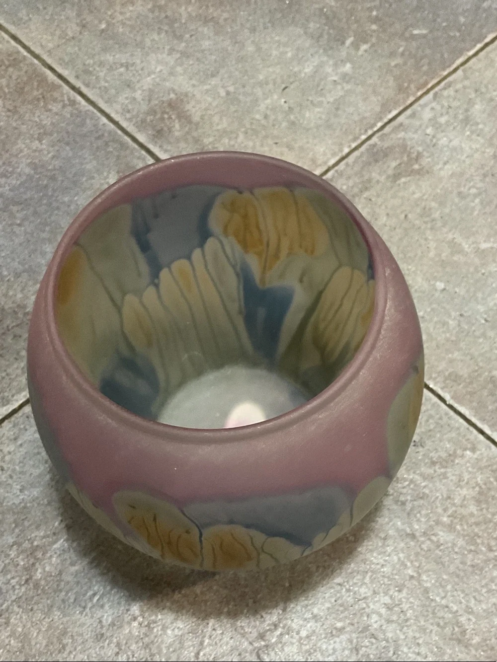 Pink and Pastel Floral-Pattern Glass Vase